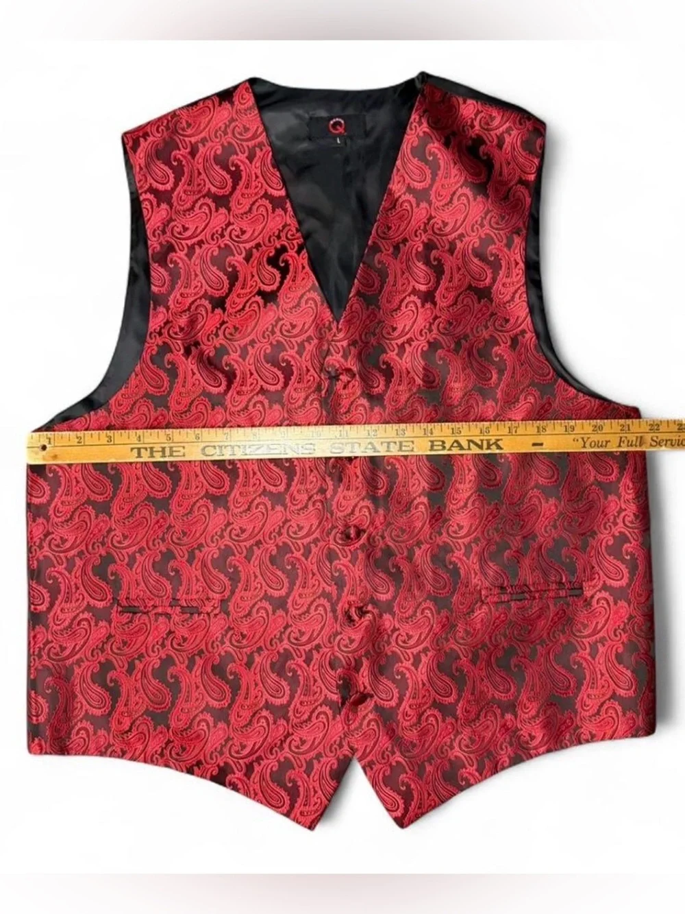 Brand Q Red & Black Paisley Men’s Dress Vest Sz L Prom Wedding Formal Tuxedo